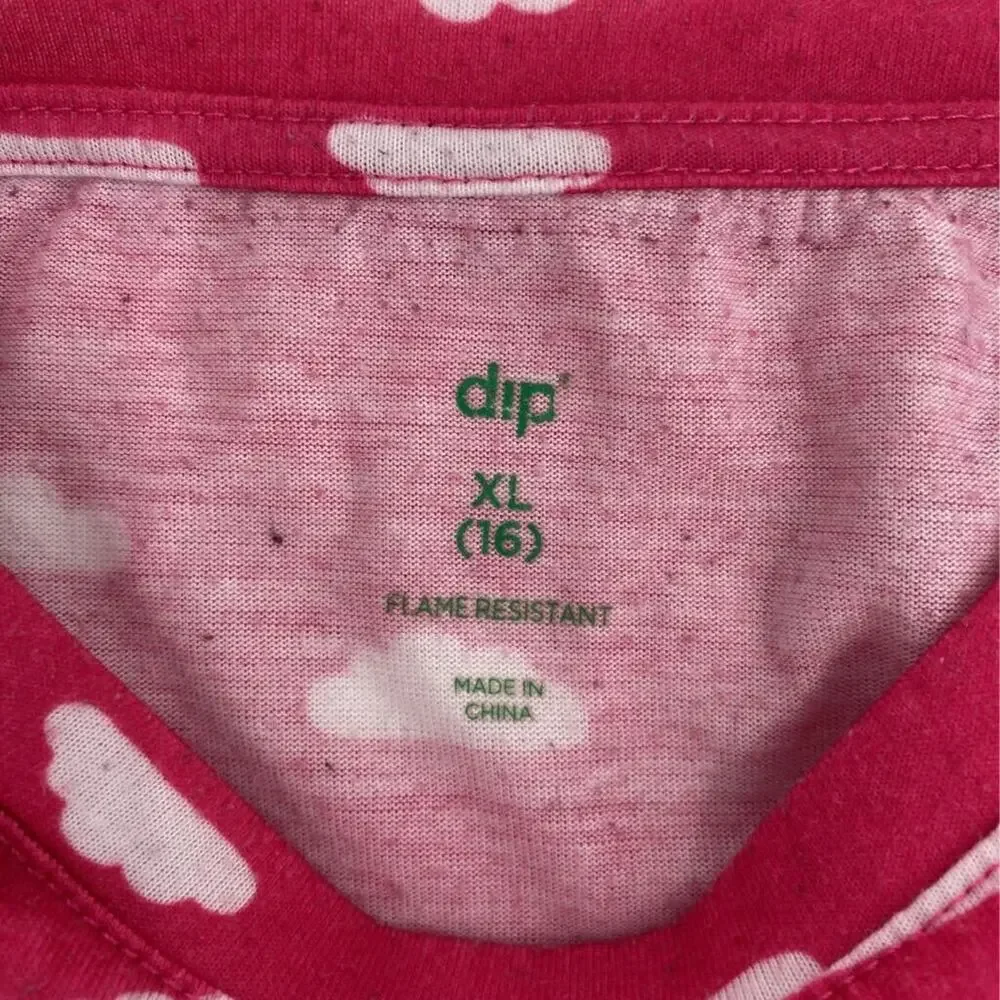 Dip Girls Graphic T-Shirt Pink White All Over Clouds Its Weekend Time Crew XL 16